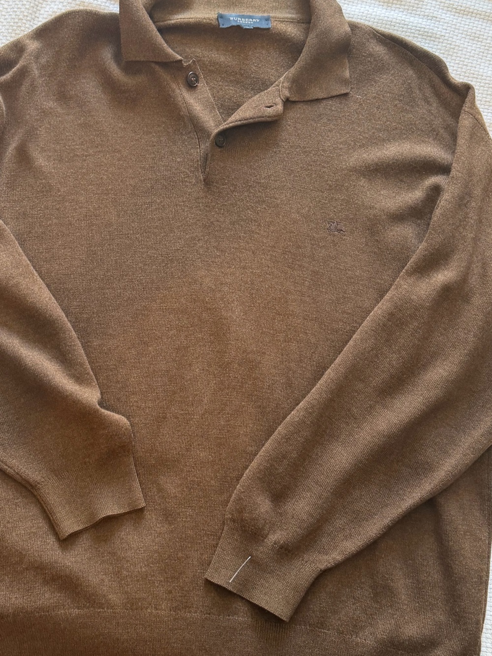 Vintage Burberry London Brown Wool Polo Sweater Men’s M